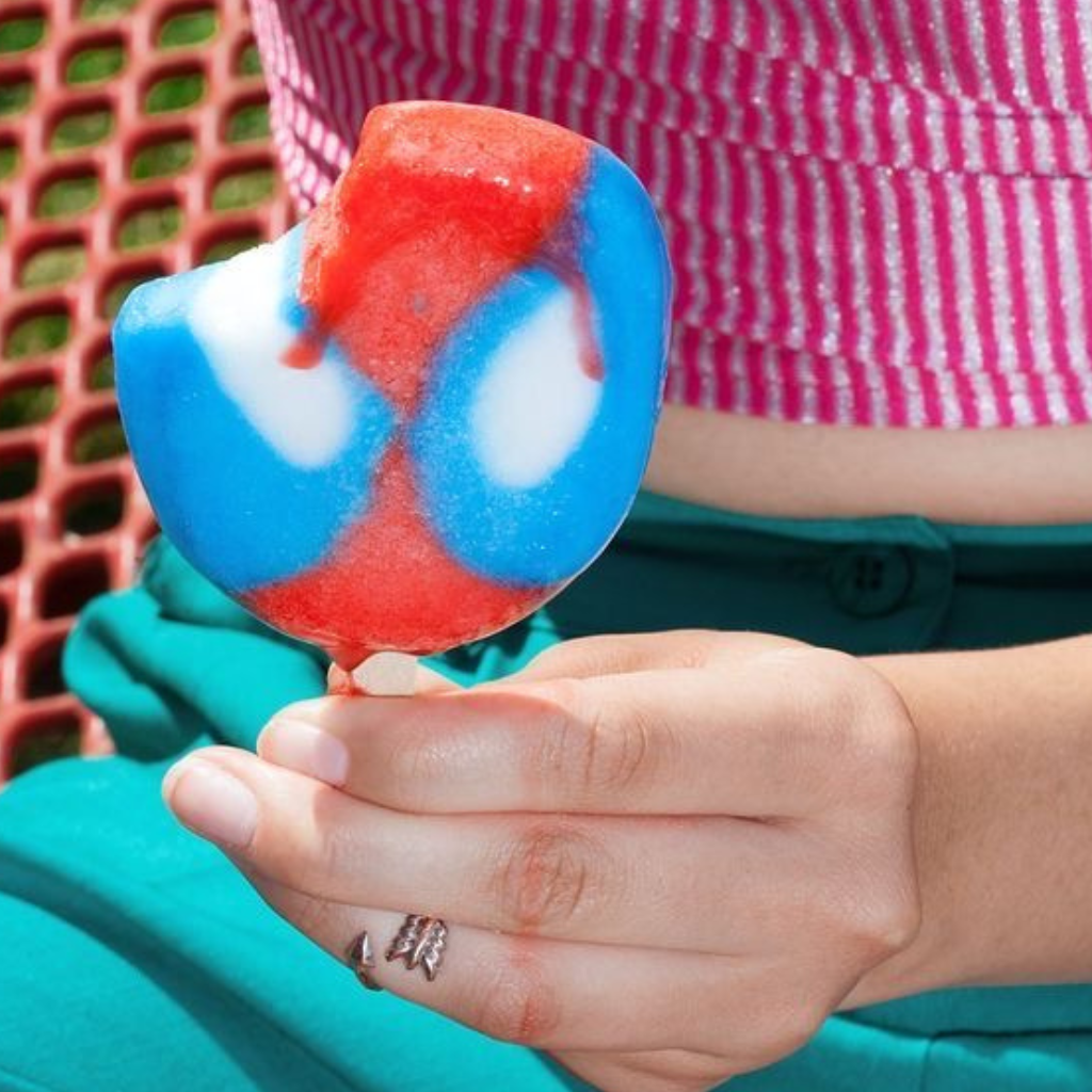 Spider-Man novelty ice cream pop available from the Shell's Scoops truck